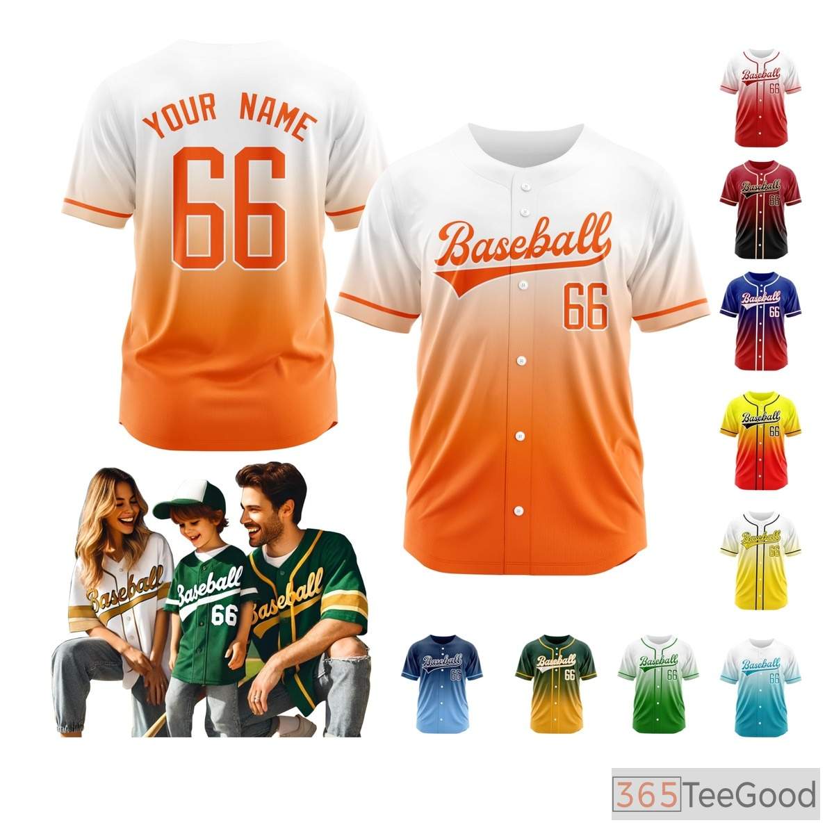 White & Orange Baseball Jersey Tee for Men & Women - Your Personalized Stitched Look