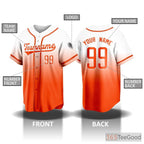 White & Orange Baseball Jersey Tee for Men & Women - Your Custom Name, Number & Text