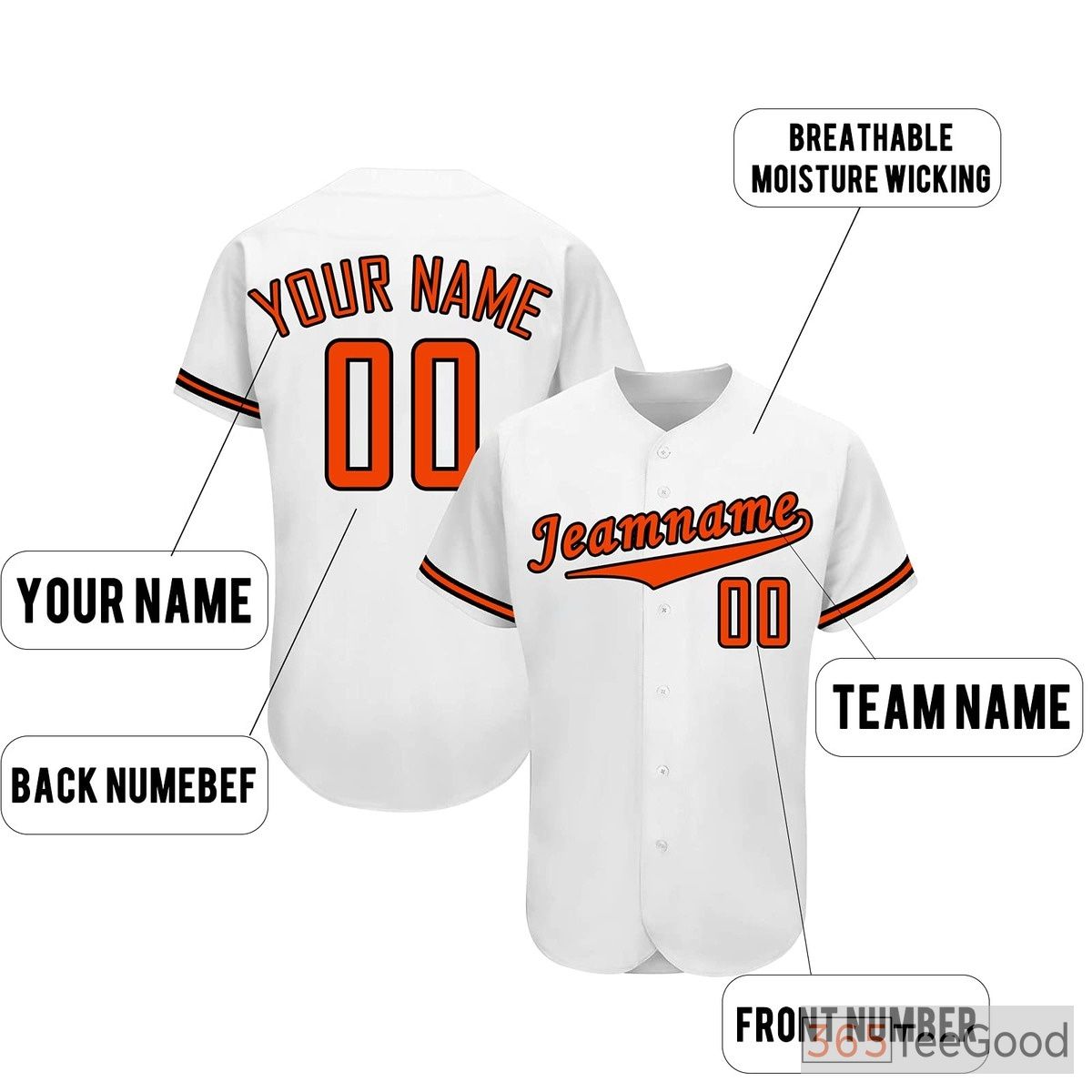 White & Orange Custom Baseball Jersey Tee Personalized Unisex Button Down Fan Shirt