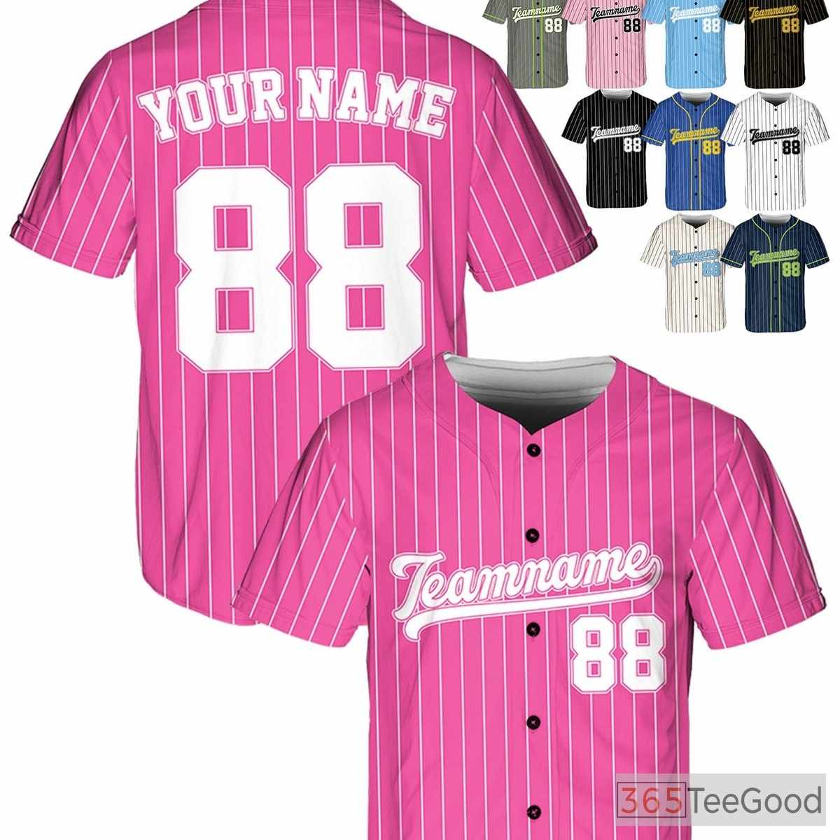 White & Pink Baseball Jersey Tee - Custom Stitched Name, Number, or Logo Options