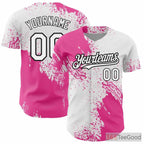 White & Pink Personalized Baseball Jersey Tee with Stitched Name & Number