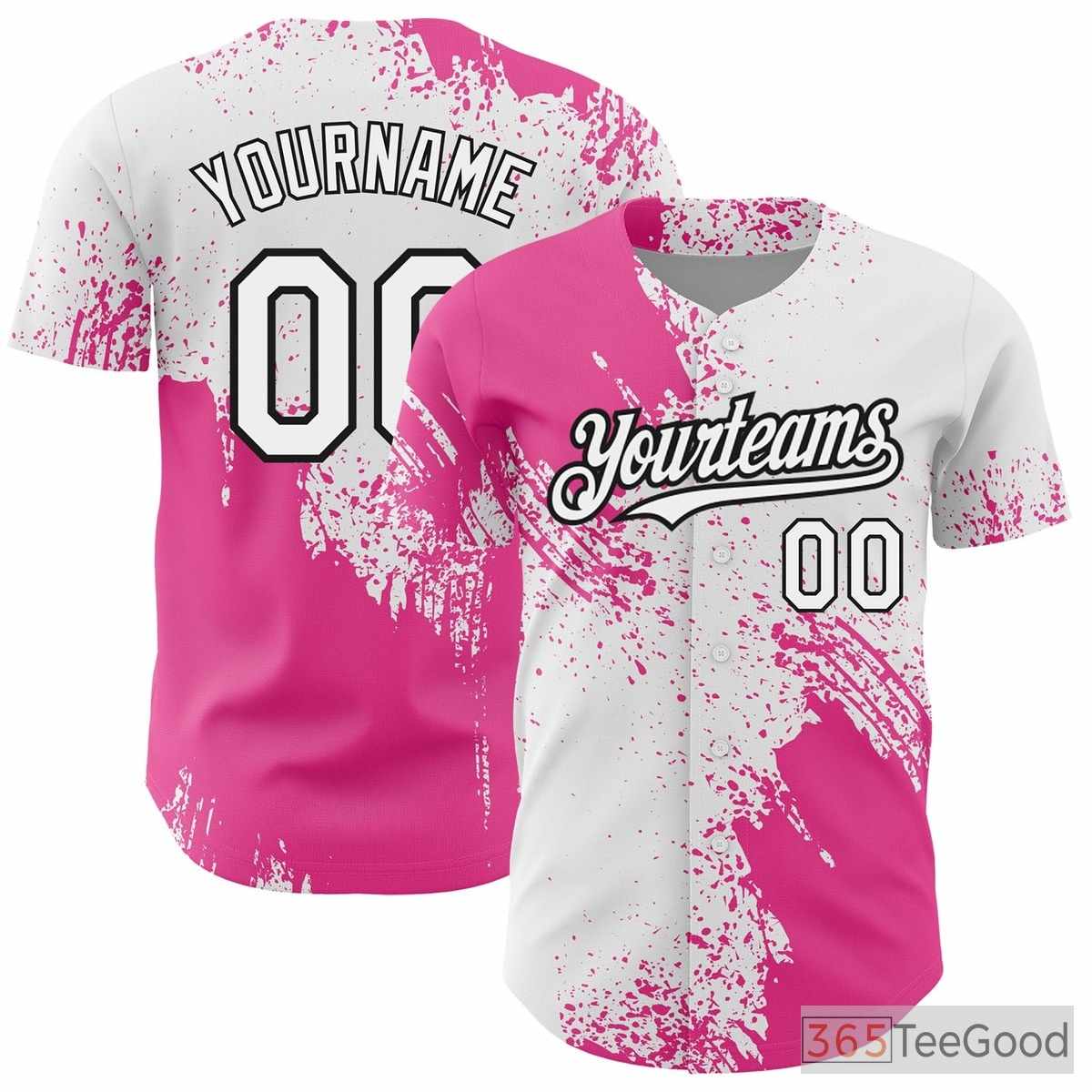 White & Pink Personalized Baseball Jersey Tee with Stitched Name & Number