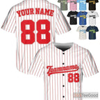 White & Red Baseball Jersey Tee - Customizable with Your Name, Number, and Logo Details