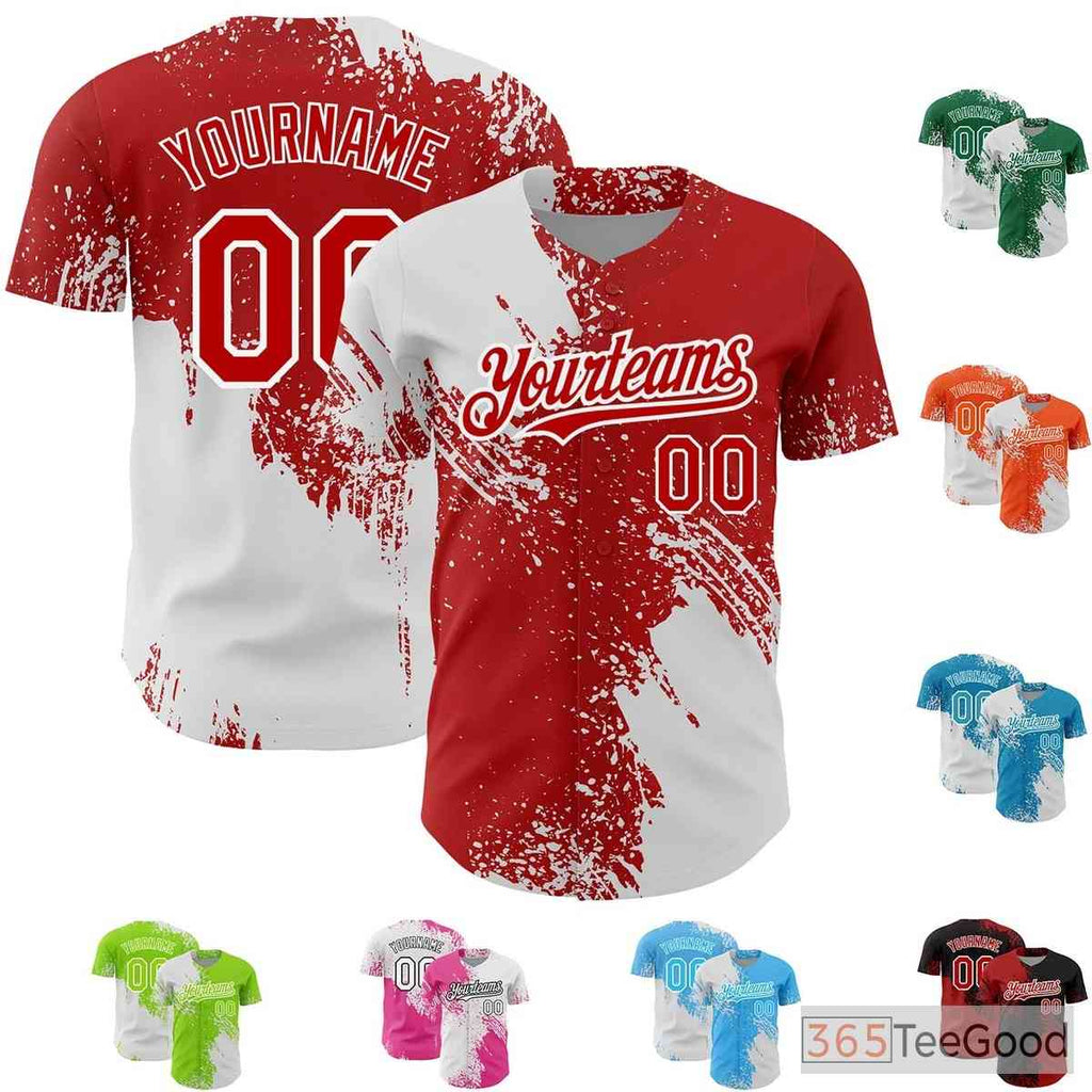White & Red Baseball Jersey Tee - Custom Stitched Name & Number Details