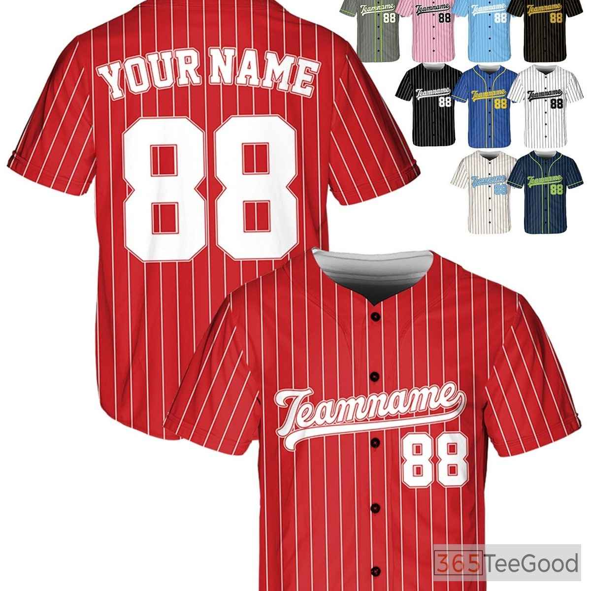 White & Red Baseball Jersey Tee - Add Your Own Stitched Name, Number & Logo