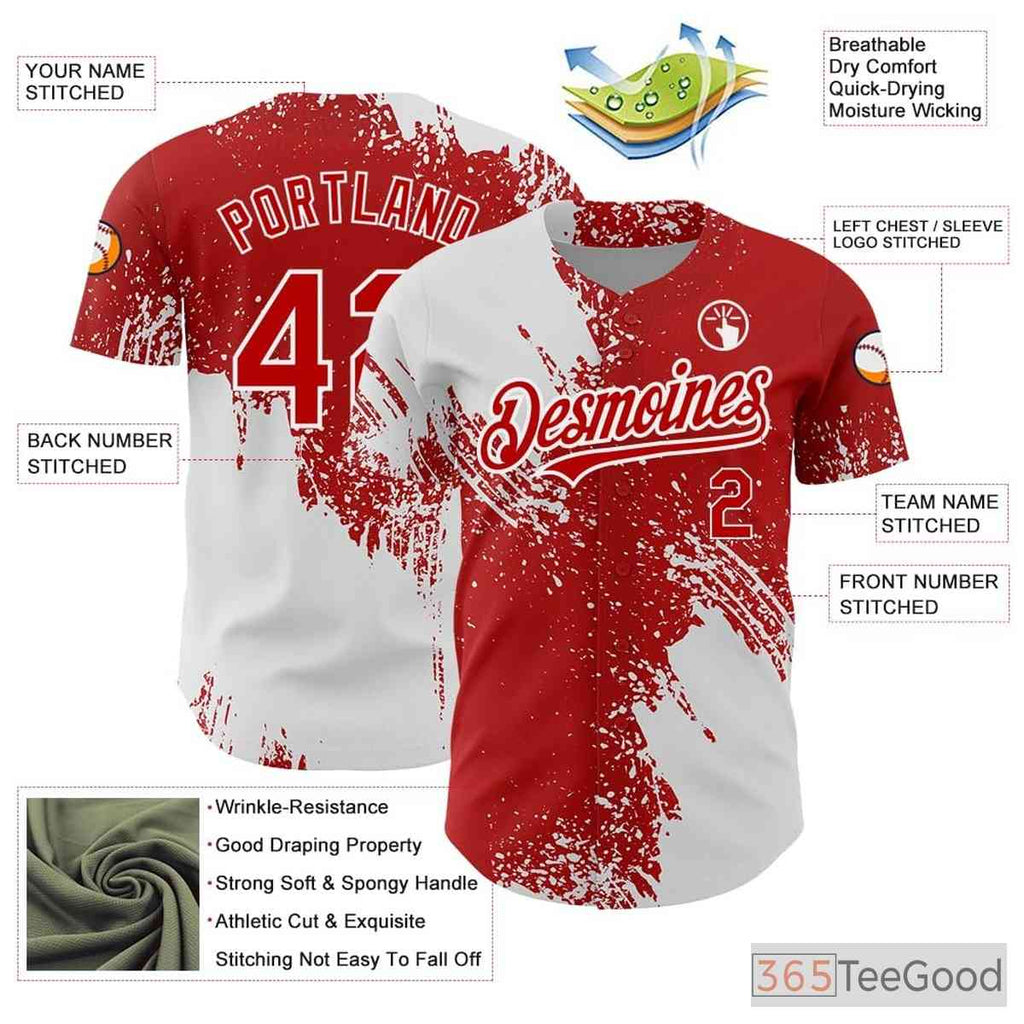White & Red Baseball Jersey Tee - Custom Stitched Name & Number Details