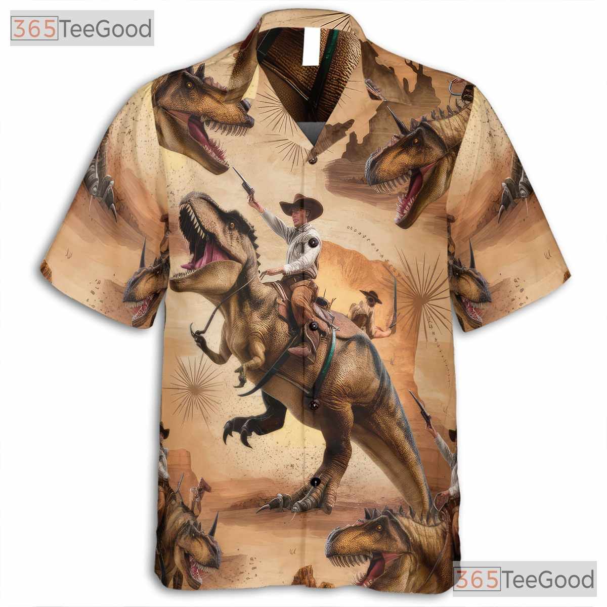 Wild West Dinosaur Riding Cowboy Hawaiian Shirt Unisex Men Women Summer Outfit