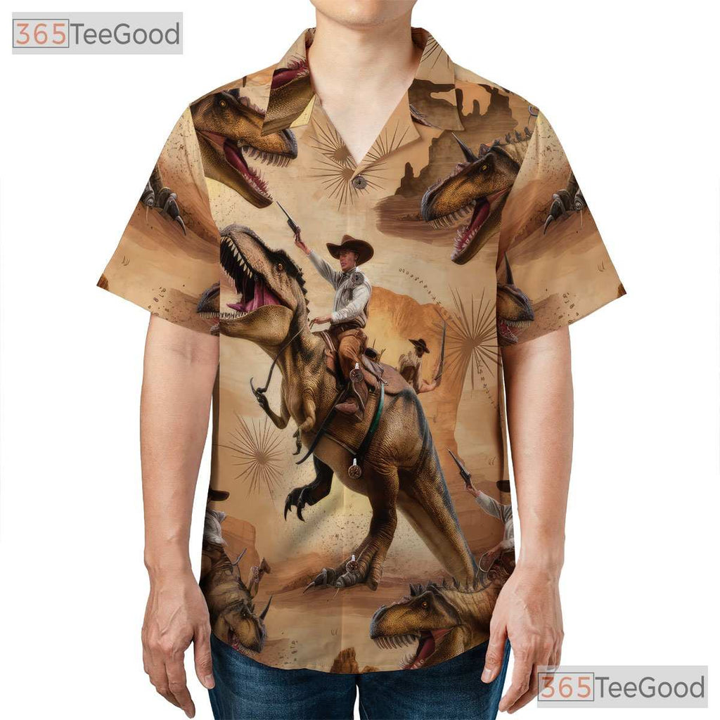 Wild West Dinosaur Riding Cowboy Hawaiian Shirt Unisex Men Women Summer Outfit