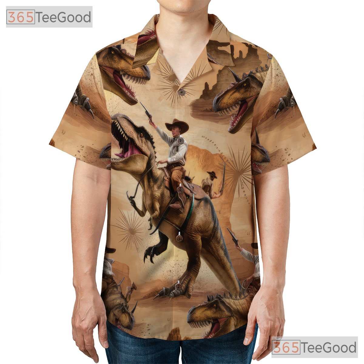 Wild West Dinosaur Riding Cowboy Hawaiian Shirt Unisex Men Women Summer Outfit