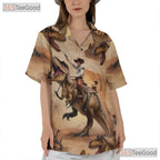 Wild West Dinosaur Riding Cowboy Hawaiian Shirt Unisex Men Women Summer Outfit