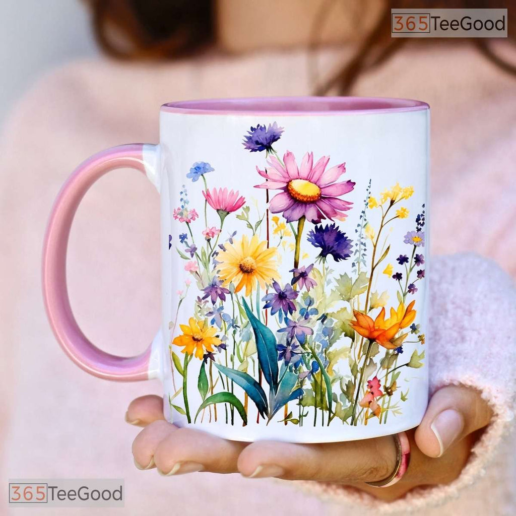 Wildflower Watercolor Floral Ceramic Tea Cup - Elegant Botanical Design Aesthetic Accent Mug