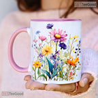 Wildflower Watercolor Floral Ceramic Tea Cup - Elegant Botanical Design Aesthetic Accent Mug