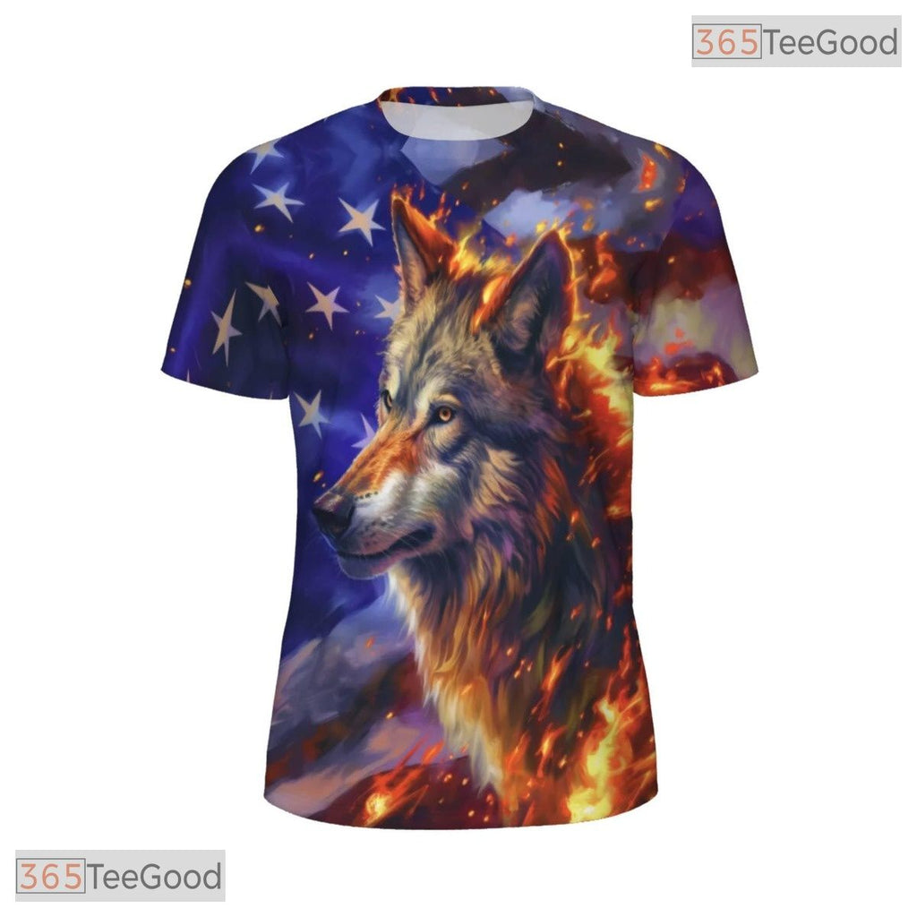 Wild Wolf And American Flag 3D Pattern Printed Casual Unisex Tee Shirt Tops Style