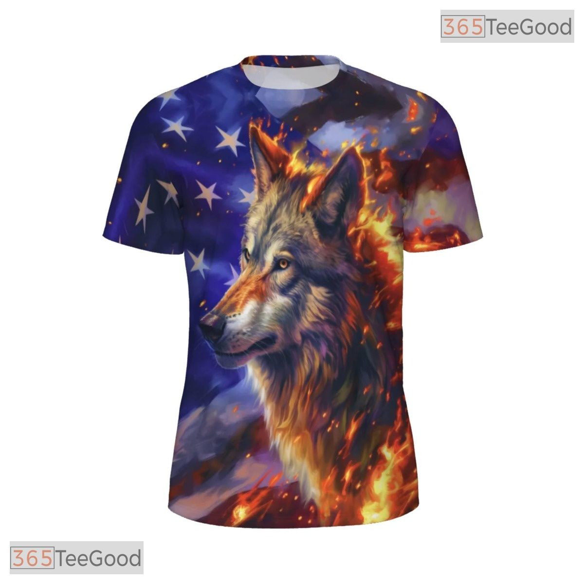 Wild Wolf And American Flag 3D Pattern Printed Casual Unisex Tee Shirt Tops Style
