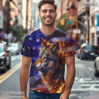 Wild Wolf And American Flag 3D Pattern Printed Casual Unisex Tee Shirt Tops Style