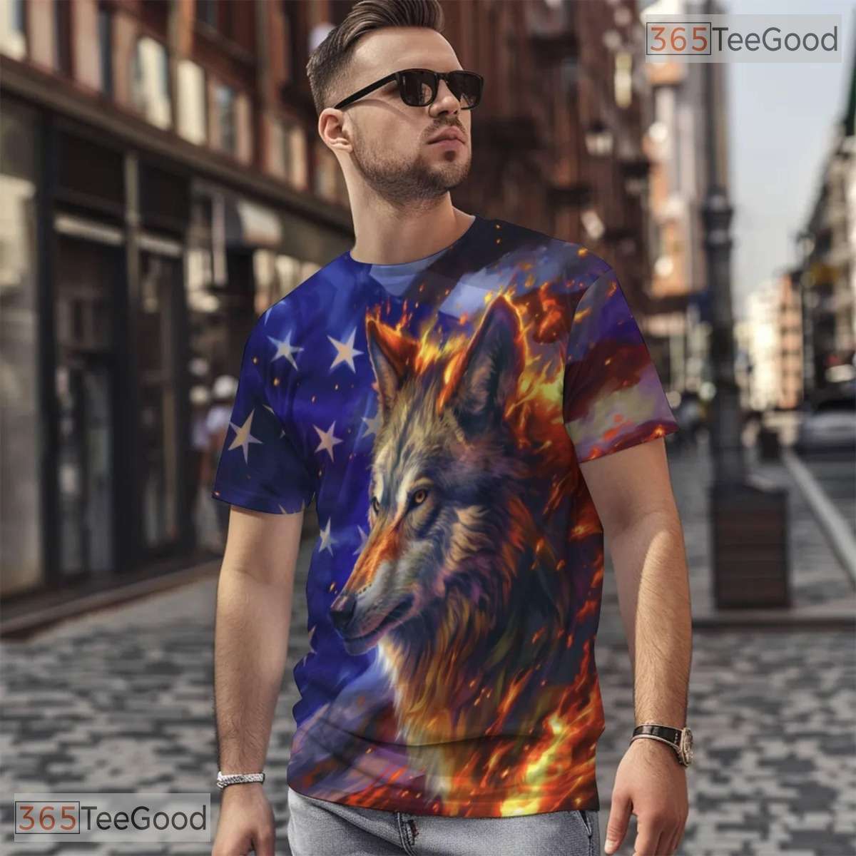 Wild Wolf And American Flag 3D Pattern Printed Casual Unisex Tee Shirt Tops Style
