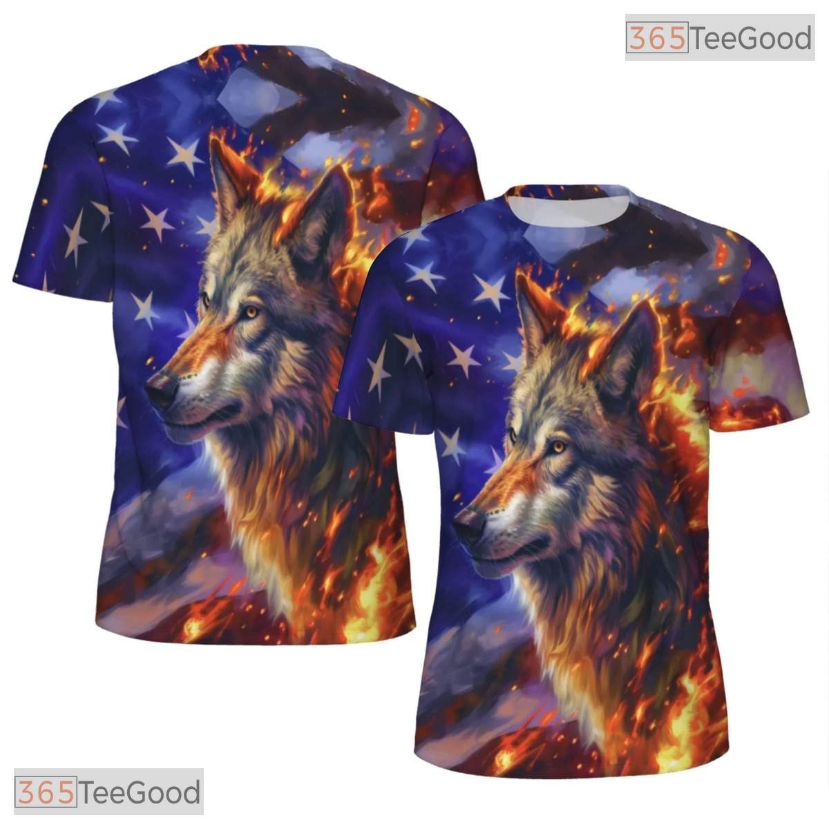 Wild Wolf And American Flag 3D Pattern Printed Casual Unisex Tee Shirt Tops Style