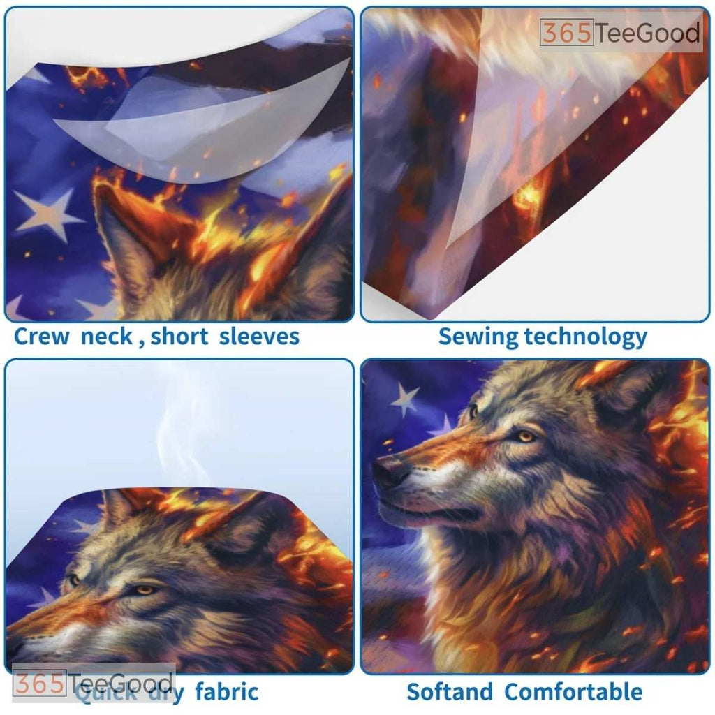 Wild Wolf And American Flag 3D Pattern Printed Casual Unisex Tee Shirt Tops Style
