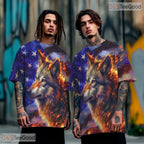Wild Wolf And American Flag 3D Pattern Printed Casual Unisex Tee Shirt Tops Style