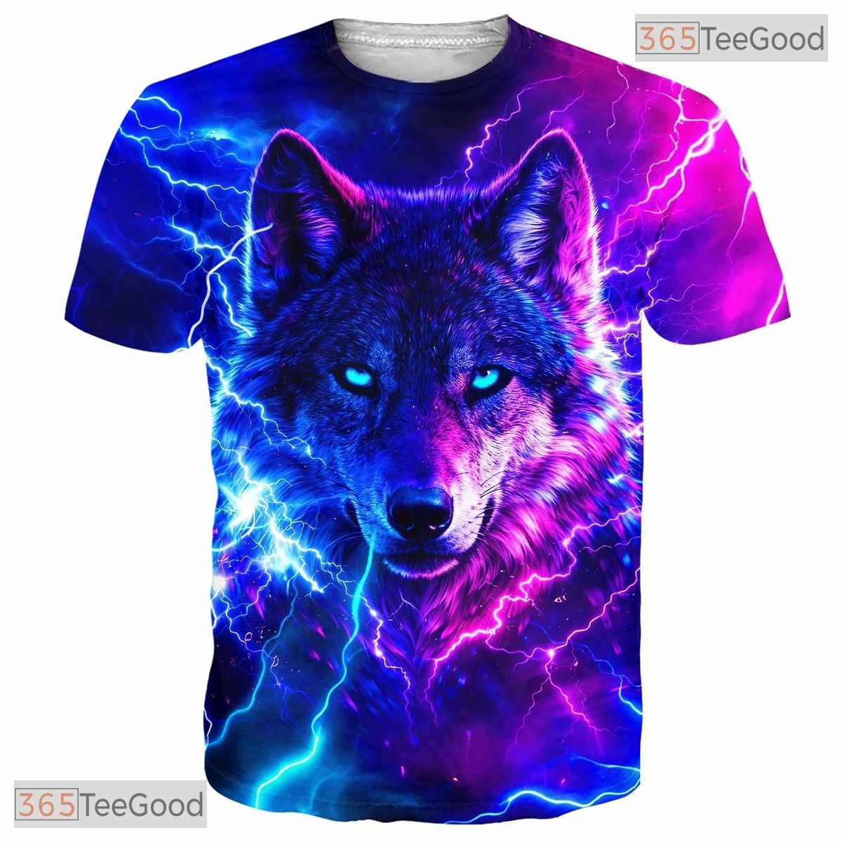 Fierce Wolf Lightning Storm Graphic Art 3D Printed Casual Unisex T-Shirt Top