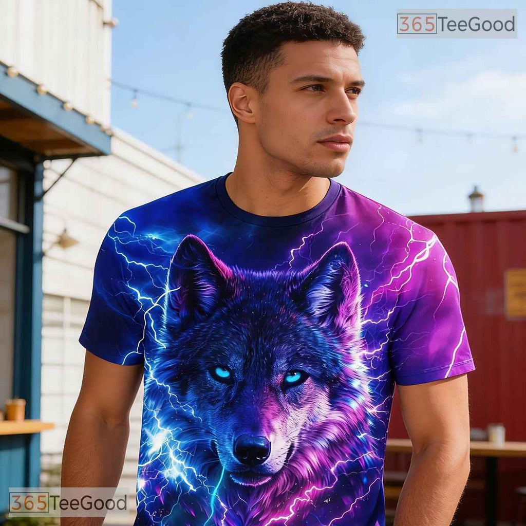 Fierce Wolf Lightning Storm Graphic Art 3D Printed Casual Unisex T-Shirt Top