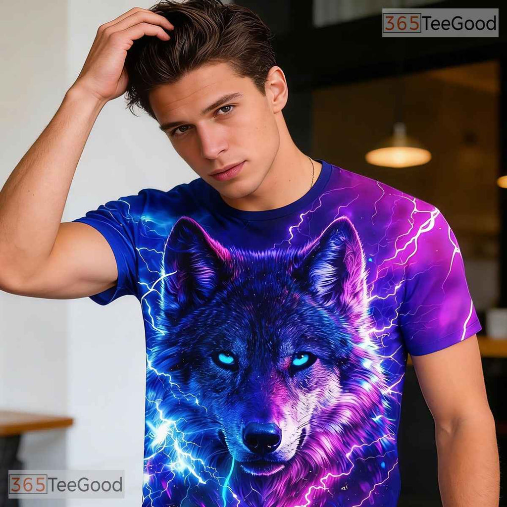 Fierce Wolf Lightning Storm Graphic Art 3D Printed Casual Unisex T-Shirt Top
