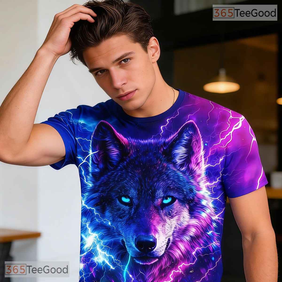Fierce Wolf Lightning Storm Graphic Art 3D Printed Casual Unisex T-Shirt Top