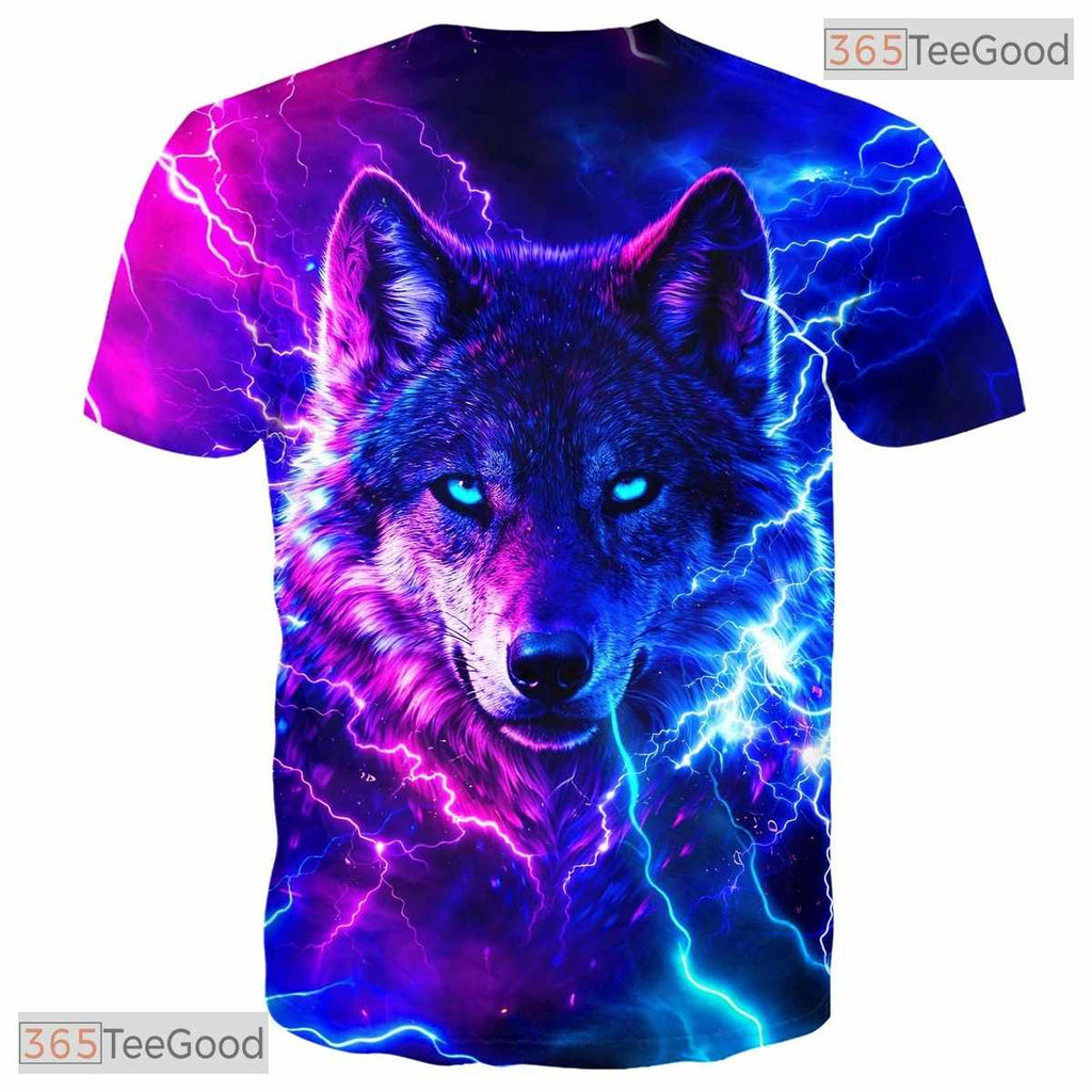 Fierce Wolf Lightning Storm Graphic Art 3D Printed Casual Unisex T-Shirt Top
