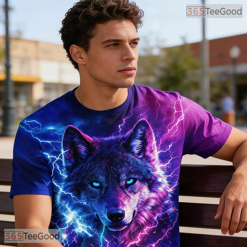 Fierce Wolf Lightning Storm Graphic Art 3D Printed Casual Unisex T-Shirt Top
