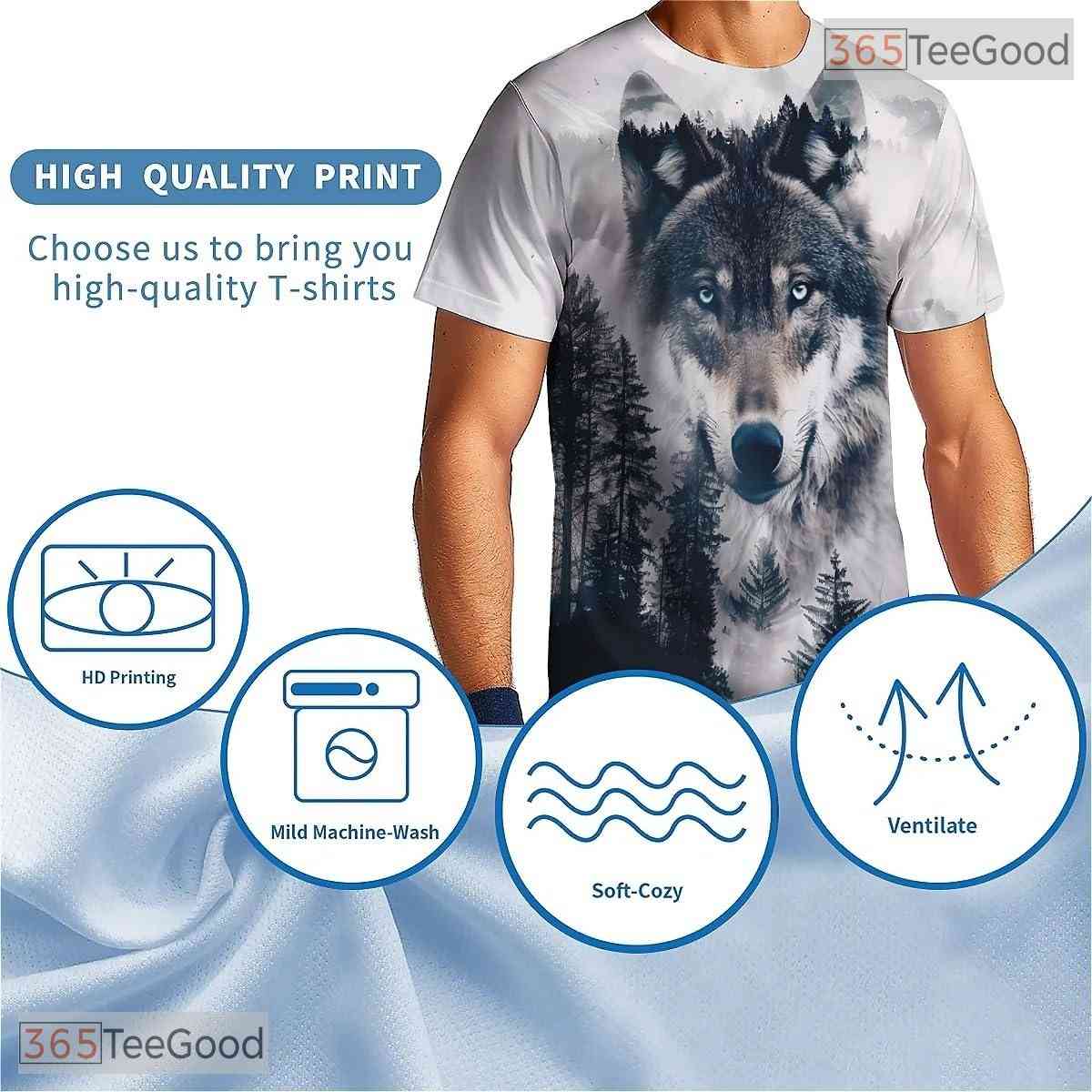 Wild Wolf Print American Eagle Flag 3D Graphic Printed Casual Unisex Tee Shirt