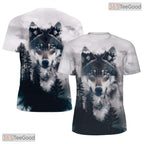 Wild Wolf Print American Eagle Flag 3D Graphic Printed Casual Unisex Tee Shirt