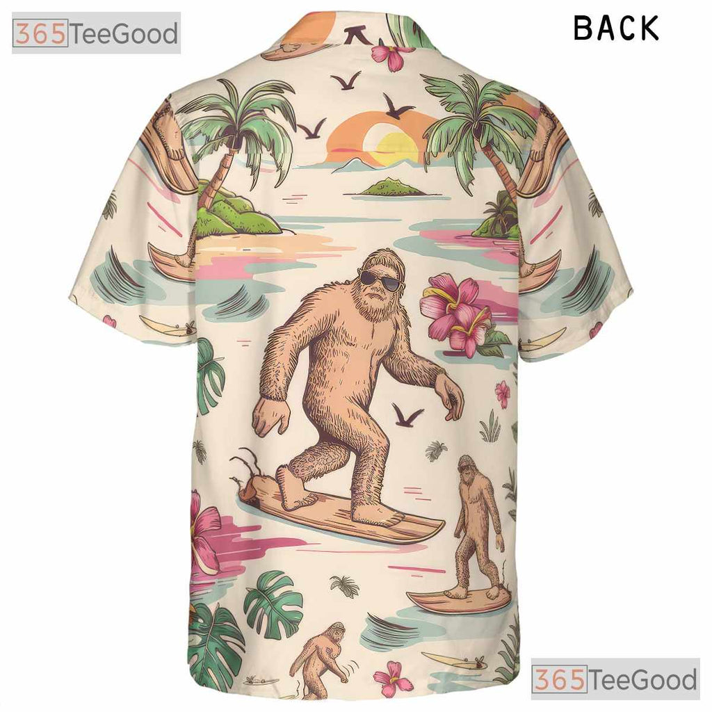 Women's Bigfoot Surfer Hawaiian Shirt - Tropical Sunset Palm Tree Design Tee