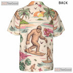 Women's Bigfoot Surfer Hawaiian Shirt - Tropical Sunset Palm Tree Design Tee