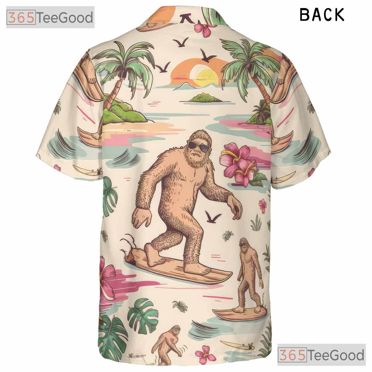 Women's Bigfoot Surfer Hawaiian Shirt - Tropical Sunset Palm Tree Design Tee