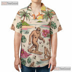 Women's Bigfoot Surfer Hawaiian Shirt - Tropical Sunset Palm Tree Design Tee