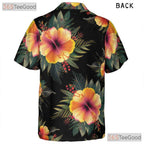 Women's Black Tropical Hibiscus Hawaiian Shirt - Luau Party Aloha Beach Tee