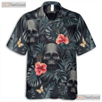 Women's Gothic Punk Skull Hawaiian Tee - Dark Floral Alternative Beachwear