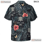 Women's Gothic Punk Skull Hawaiian Tee - Dark Floral Alternative Beachwear