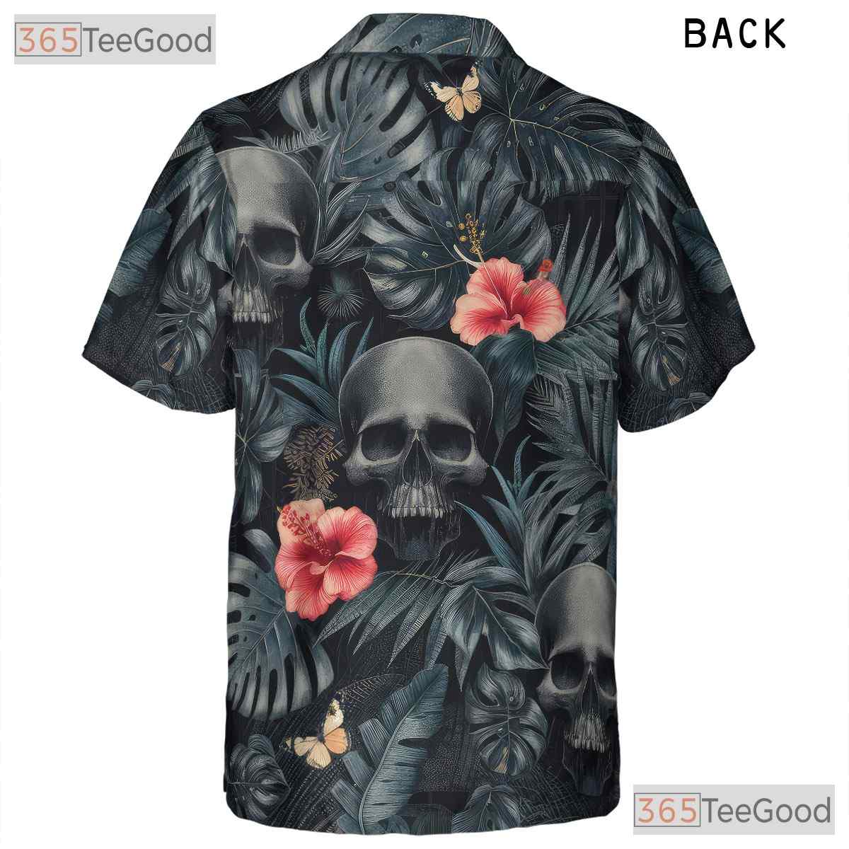 Women's Gothic Punk Skull Hawaiian Tee - Dark Floral Alternative Beachwear