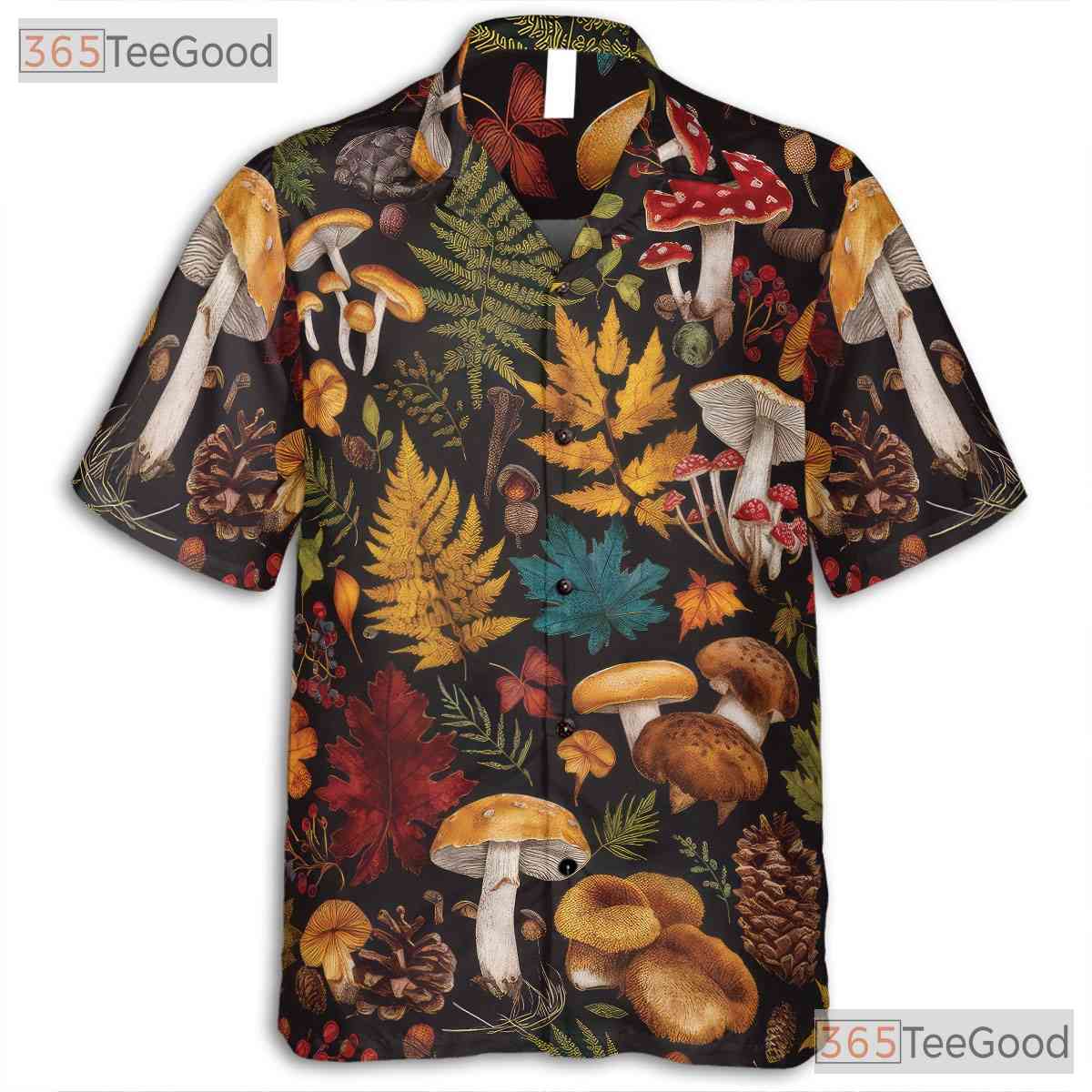 Women's Nature Mushroom Hawaiian Tee - Fungi Fern Botanical Beach Aesthetic