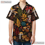 Women's Nature Mushroom Hawaiian Tee - Fungi Fern Botanical Beach Aesthetic