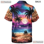 Women's Night Beach Hawaiian Shirt - Palm Tree Moonlight Aloha Vibes Tee