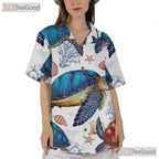 Women's Ocean Sea Turtle Hawaiian Shirt - Marine Life Beach Aesthetic Tee