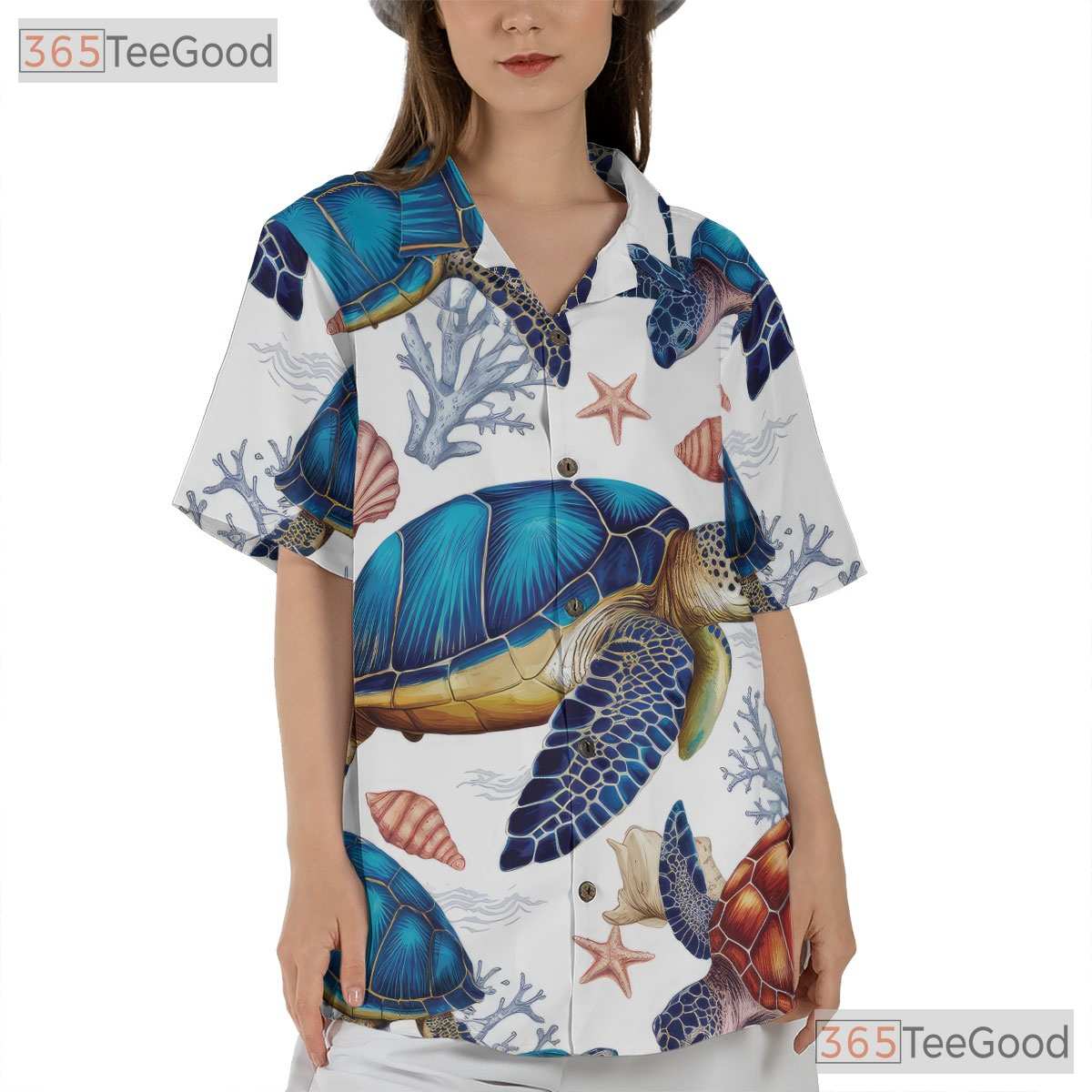 Women's Ocean Sea Turtle Hawaiian Shirt - Marine Life Beach Aesthetic Tee