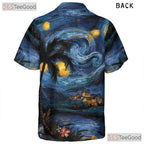 Women's Palm Tree Starry Night Hawaiian Tee - Van Gogh Beach Aesthetic