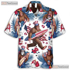 Women's Patriotic Hawaiian Tee - Bigfoot Design USA Flag for 4th of July Shirt
