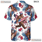 Women's Patriotic Hawaiian Tee - Bigfoot Design USA Flag for 4th of July Shirt
