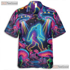 Women's Psychedelic Bigfoot Hawaiian Tee - Alien UFO Abduction Mushroom Top