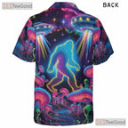 Women's Psychedelic Bigfoot Hawaiian Tee - Alien UFO Abduction Mushroom Top