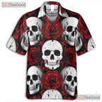 Women's Punk Gothic Skull Hawaiian Tee - Rose Grunge Alternative Rock Style